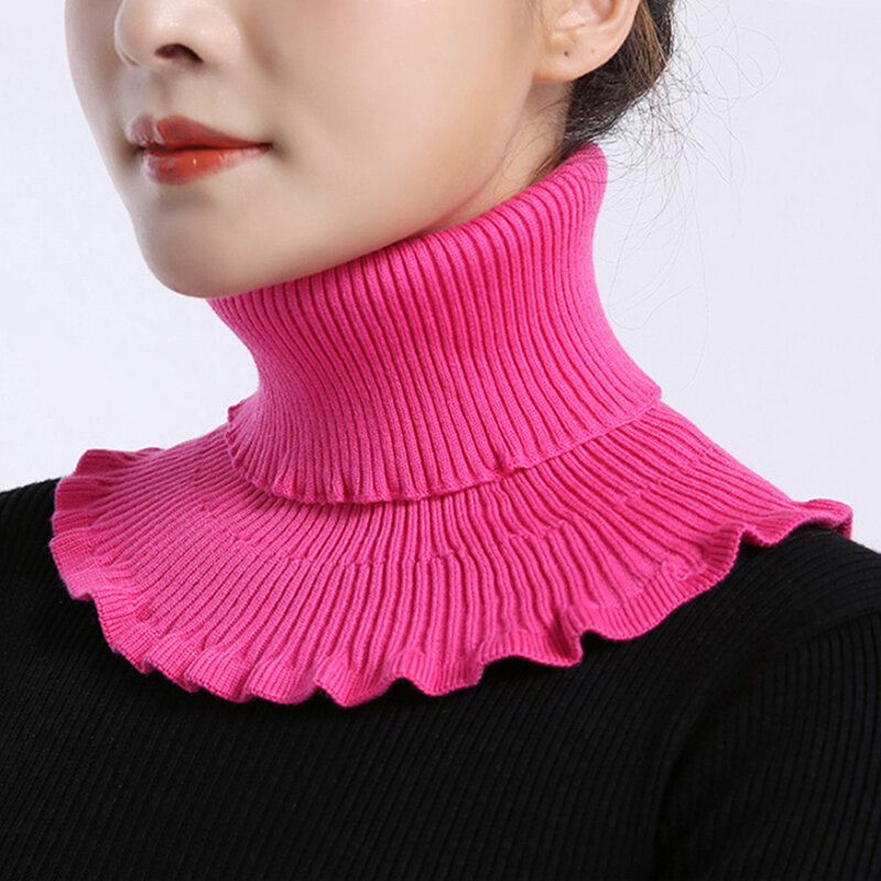 Bufanda de punto de lana elástica con volantes para mujer, protector de cuello a prueba de viento, bufanda falsa decorativa versátil, bufanda de invierno