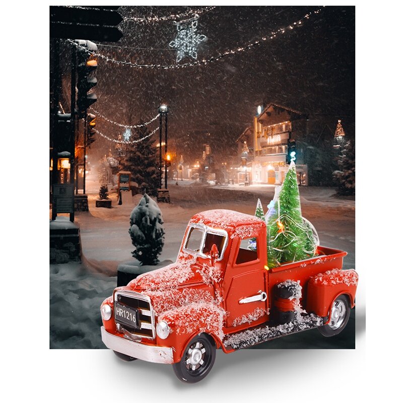 Vintage Rode Vrachtwagen Kerstdecor Handgemaakt 6.7 Inch Metaal Voor Kerstdecoratie, C