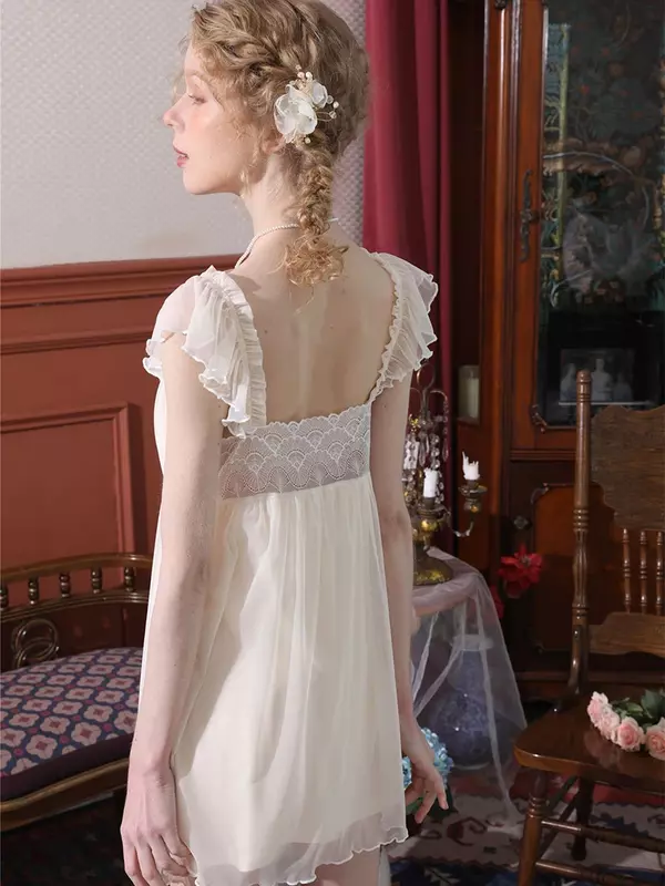 Дамская французская винтажная Пижама принцессы, женская летняя Модальная Ночная рубашка без рукавов, Сказочная юбка с оборками