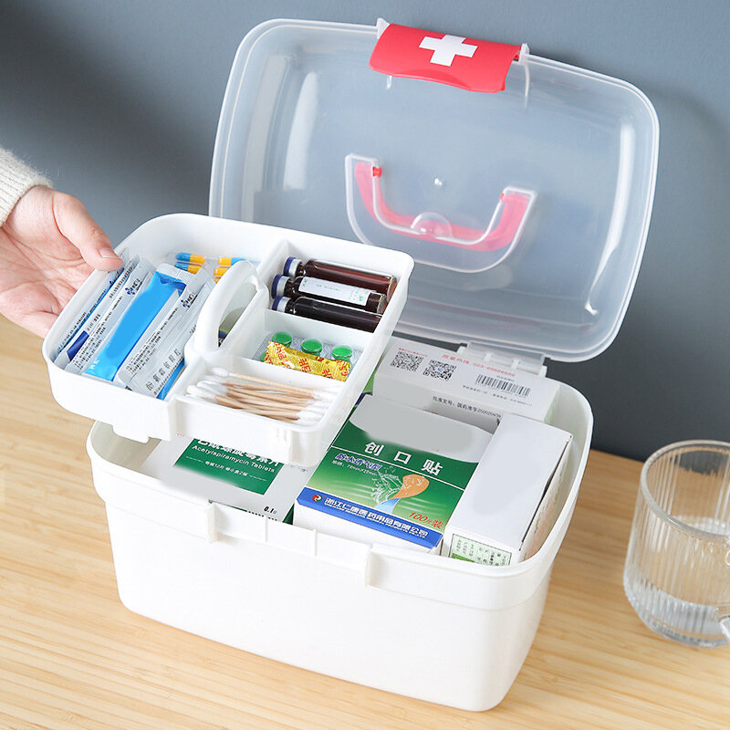 صندوق عدة الإسعافات الأولية ذات سعة كبيرة ، منظم الدواء ، حاوية التخزين ، صندوق الإسعافات الأولية للأسرة ، محمول