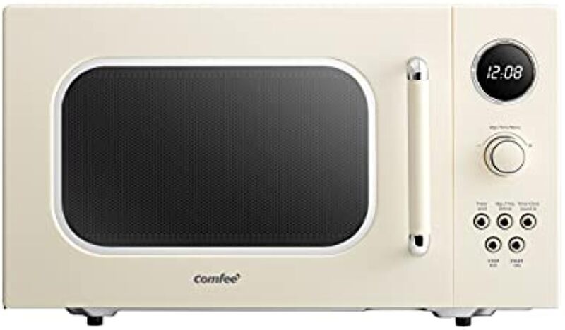 COMFEE' LED Retro Microwave with 9 Preset Programs Multi-stage Cooking, Turntable Reset Function Kitchen Timer, Mute Function