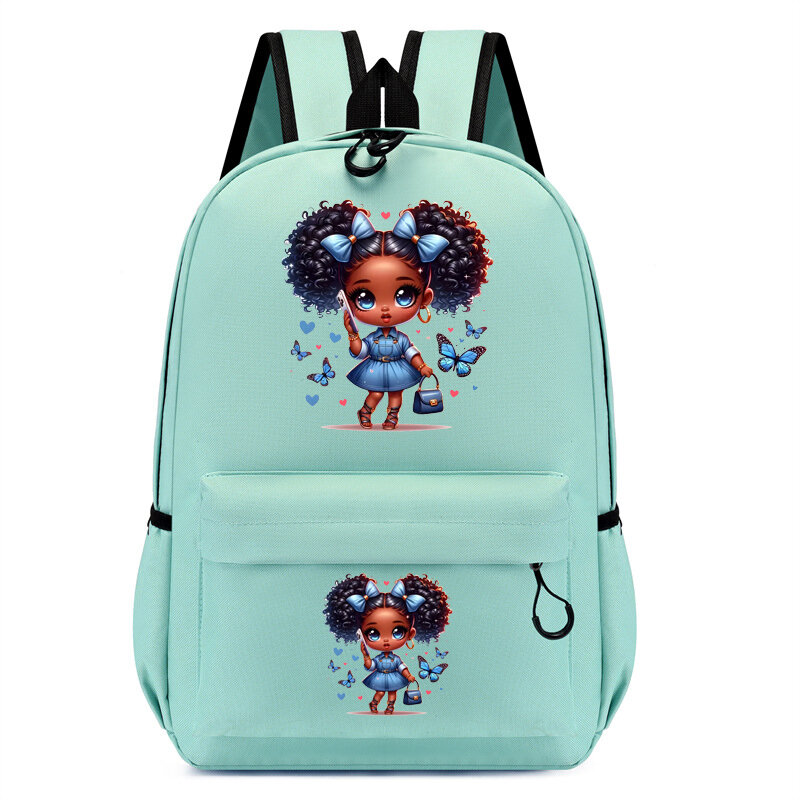 Plecak dziecięcy czarna dziewczyna niebieski motyl plecak dla nastolatka urocza plecak do przedszkola dziecięca plecak dziewczęcy plecak podróżny