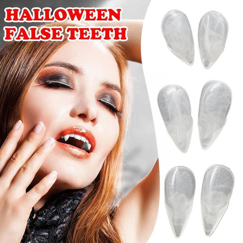 Gigi palsu Halloween, kostum mengerikan pesta dewasa anak-anak transparan Halloween gigi taring palsu Cosplay I3B1