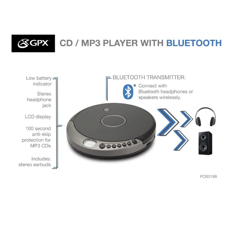 GPX CD/MP3 Player with Bluetooth (PCB319B)