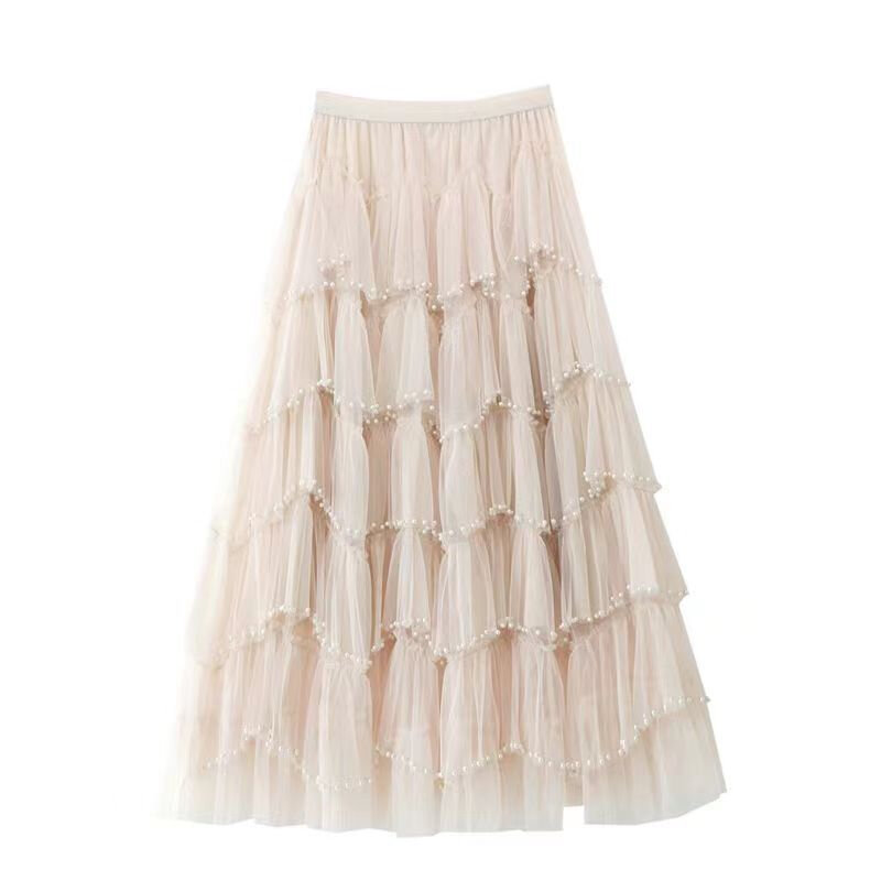 Женская длинная юбка с бусинами, однотонная Пышная юбка с высокой талией, весна-осень 2024