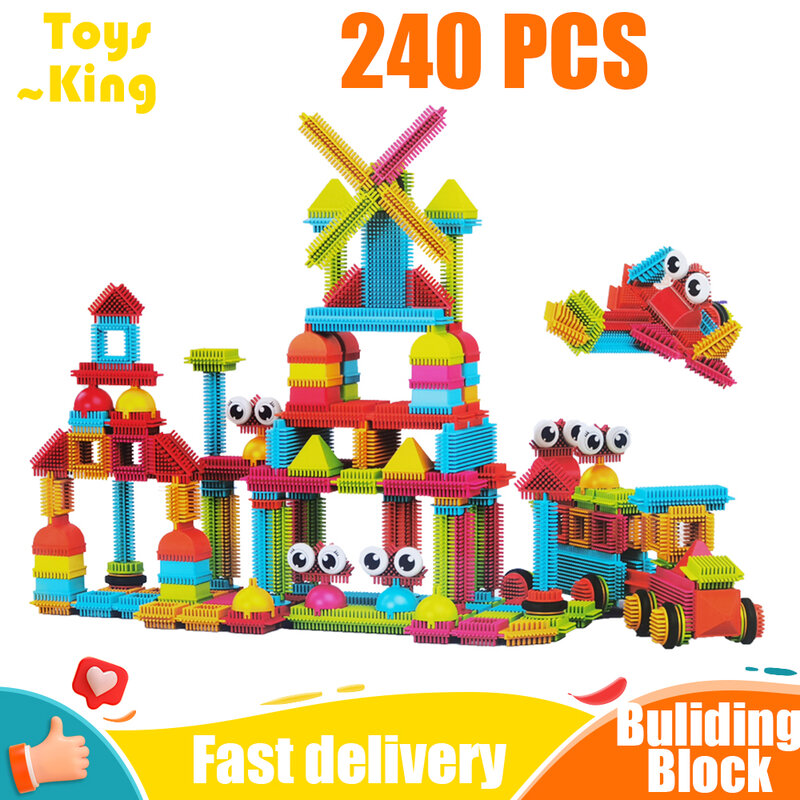 240Pcs Children's Bristle Shape Building Block Intellectual Modeling Interactive Parent-Child Assembly Diy Educational Brick Toy