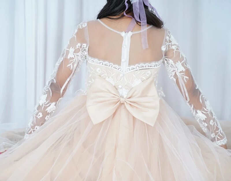 FATAPAESE винтажное кружевное Тюлевое платье принцессы для девочек, детское свадебное платье, вечернее платье макси для подружки невесты