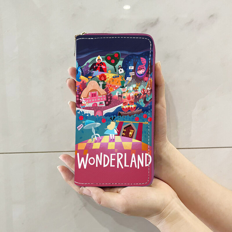 Disney Alice in Wonderland W5999 Anime Briefcases Wallet Cartoon Zipper Coin Bag Casual Purses Card Storage Handbag Gift
