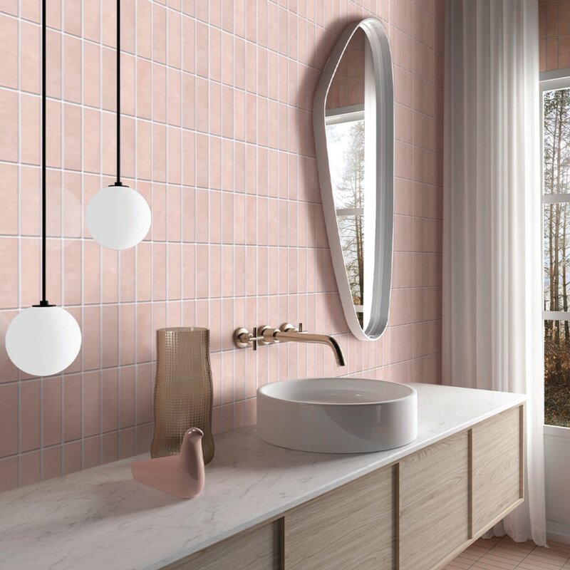 3D Peel and Stick Pink Tile Kitchen Splash Back Tile Sticker 3D Wall Sticker Self-adhesive Wall Panel Waterproof