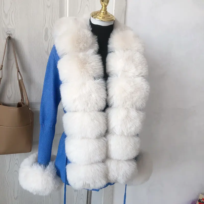 Suéter de punto de piel sintética para mujer, cárdigan con cuello de piel de zorro falso, abrigo recortado, gran oferta, primavera y otoño