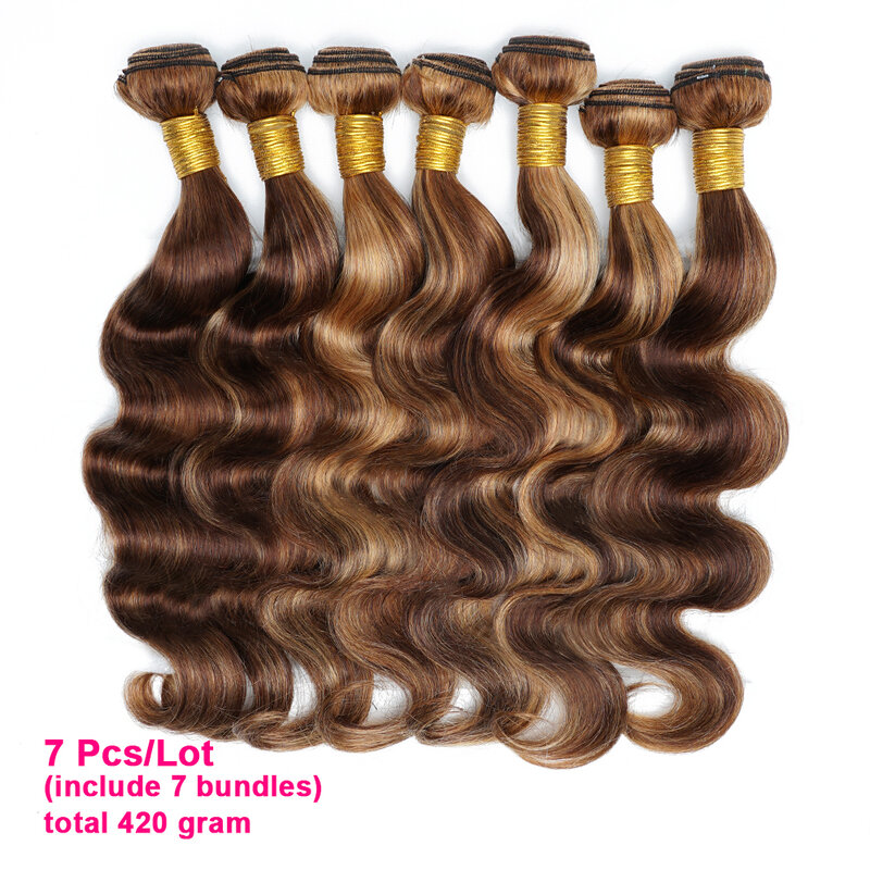 Body Wave Highlight P4/27 Human Hair Bundles 60Gram 10 to 22 Inch Pre-colored Brown Blonde Peruvian Hair Extensions 1/3/5/7Pcs