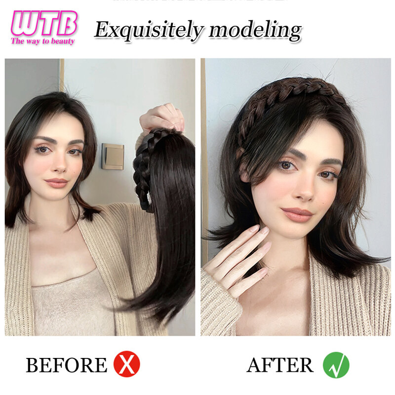 WTB-شعر مستعار مجدول اصطناعي للنساء ، رباط شعر قطعة واحدة ، قطعة شعر الرأس ، مناسب للارتداء اليومي ، شبه غطاء الرأس