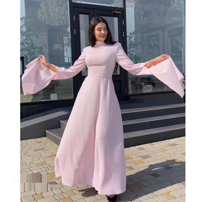Vestido de graduación de manga larga con escote en O alto para mujer, hasta el tobillo vestido de noche, vestidos formales de fiesta de boda, Arabia