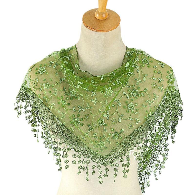 Bufanda triangular hueca de encaje para mujer, chal transparente transpirable, elegante, Color sólido, patrón de flores, Tria G4A8