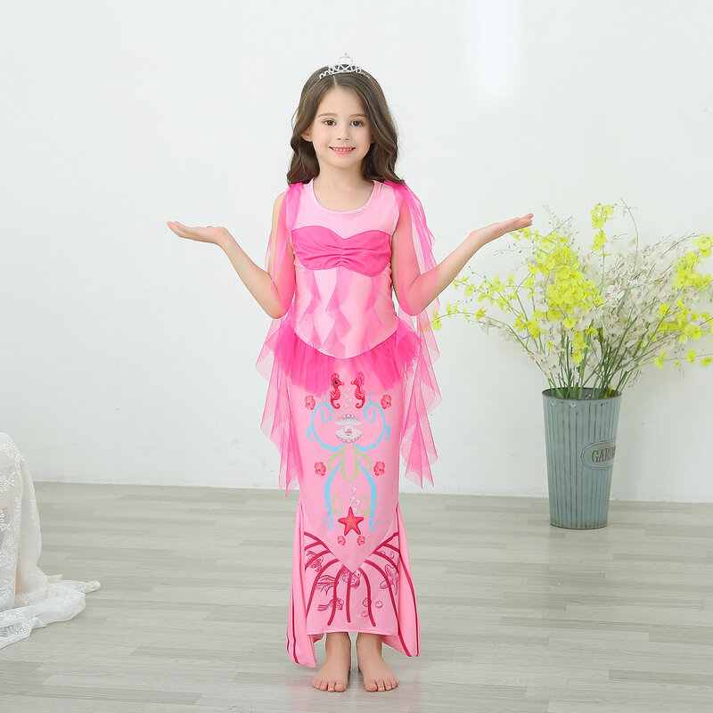 Vestido de la Sirenita Ariel para niñas, traje de princesa Disney, disfraz de Halloween, carnaval, fiesta temática, conjuntos de fantasía para niños
