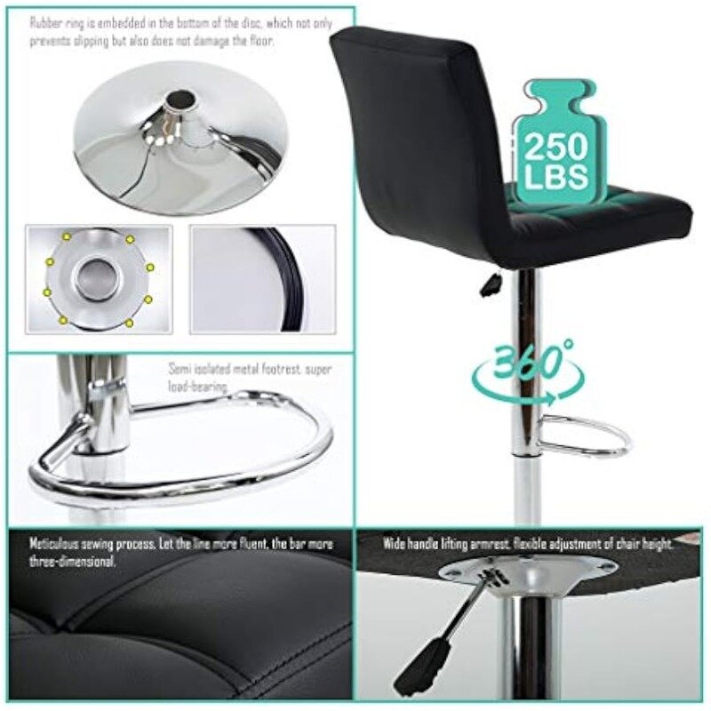 BestOffice zestaw 2 stołków barowych nowoczesny stołek ze skóry PU regulowany licznik krzesła obrotowe hydrauliczny
