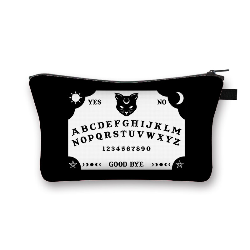 Ouija estuche de cosméticos gráfico de letras de tablero negro, bolsas de maquillaje para damas, bolsa de almacenamiento para viajes, bolsas de aseo para niñas, organizadores
