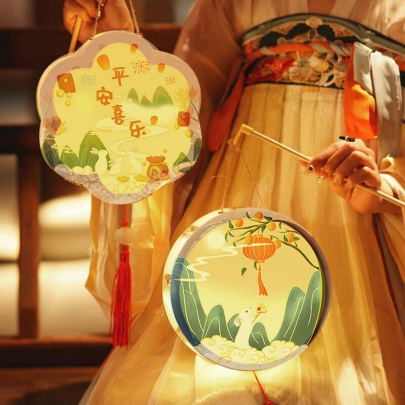 Linterna colgante de conejo chino brillante, linterna de brillo de medio Otoño, hecha a mano, tridimensional, Festival de medio otoño