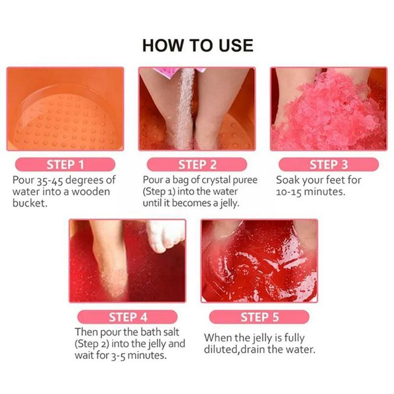 ¡60g! Polvo de baño de burbujas rosa de cristal para pies, exfoliación de SPA, barro, cuidado de la piel, Spa, pedicura, 2 piezas