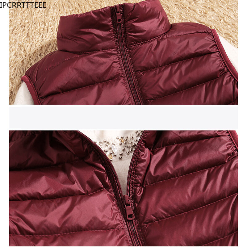 2023 여성용 초경량 다운 조끼, 슬림 민소매 코트, 화이트 덕 다운 재킷, 가을 겨울 신상