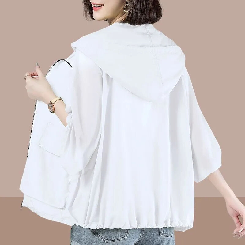 Солнцезащитная куртка женская короткая летняя новая ветровка 2024 корейский дышащий кардиган Солнцезащитная одежда пальто Тонкий Топ для дам