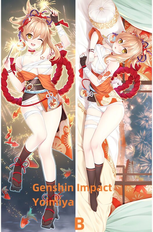 Dakimakura Anime Kussensloop Genshin Impact Yoimiya Dubbelzijdige Print Van Levensgrote Kussensloop Geschenken Kunnen Worden Aangepast