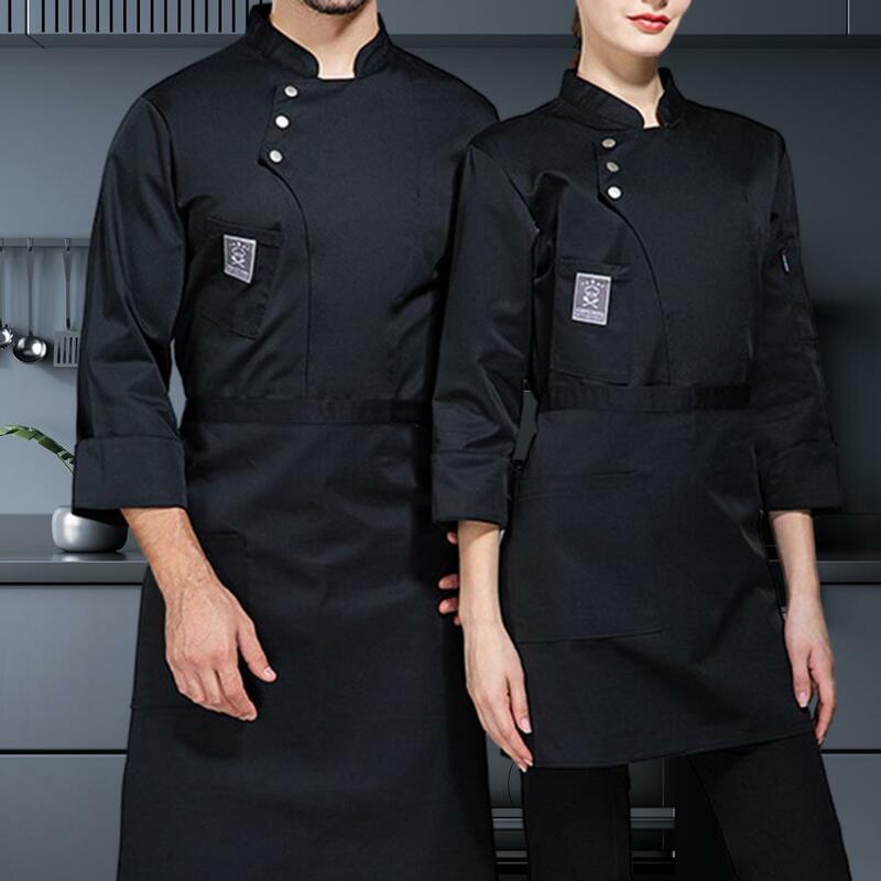Stand Collar Chef Shirt Professional Waterproof Chef Uniform for Men Women Solid Color Stand Collar Restaurant Apparel