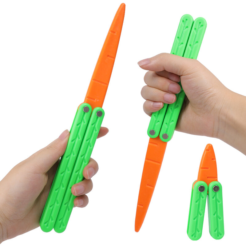 Simulation Carrot Butterfly Knife Gravity 3D Printed Plastic Folding Knife Toys Kids Mini Swinging Knife Action Training Props