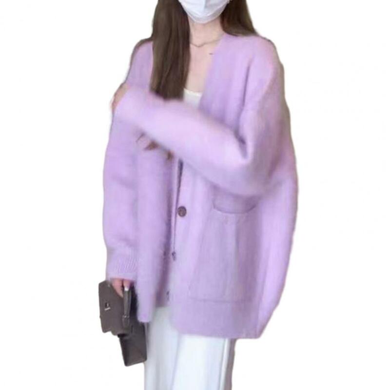 Женская куртка, уютный вязаный кардиган с V-образным вырезом для женщин, мягкий теплый зимний свитер, пальто с пуговицами и длинными рукавами, стильный для женщин