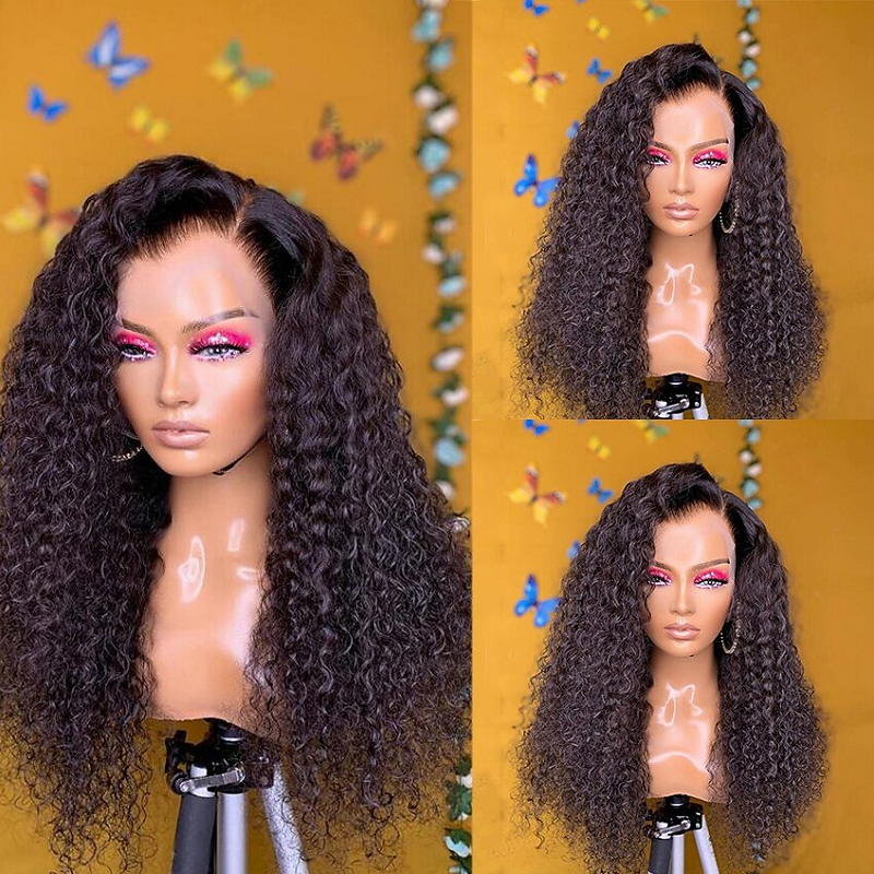 Soft Natural Black 180Density 26“ Long Glueless Kinky Curly Lace Front Wig For Women BabyHair Preplucked Heat Resistant Daily