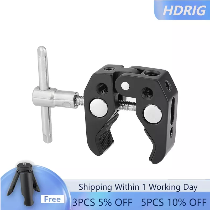 Clip per pinze a granchio Super Clamp HDRIG con 1/4 e 3/8 filettature e fori di posizionamento per accessori per fotocamere DSLR/ombrelli/ganci/ripiani