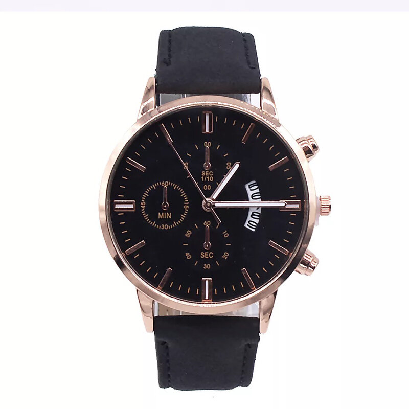 2ชิ้น/เซ็ต Man นาฬิกาสร้อยข้อมือแฟชั่นหนัง Alloy Case นาฬิกาข้อมือควอตซ์นาฬิกาผู้ชายปฏิทินนาฬิกาธุรกิจชุดของขวัญกับกล่อง