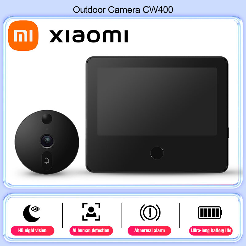 Xiaomi-Smart Cat's Eye Security Protection Campainha, 5-Polegada Tela IPS, Câmera de Vídeo, HD, Visão Noturna, Wi-Fi, Alarme App, 1S, 1080P