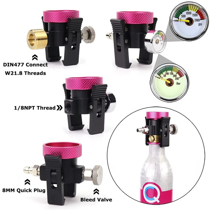 SODA Pink Quick Connect CO2 Cylinder Refill Adapter On/Off Adaptor With Bleed & Gauge &  Quick Plug & DIN477