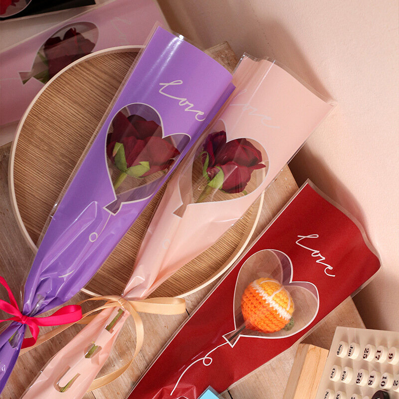 25 szt. Pojedyncza róża rękawów torebka do pakowania kwiatów w bukiety przezroczyste kwiatowe opakowania dekoracyjny kwiat papier do pakowania