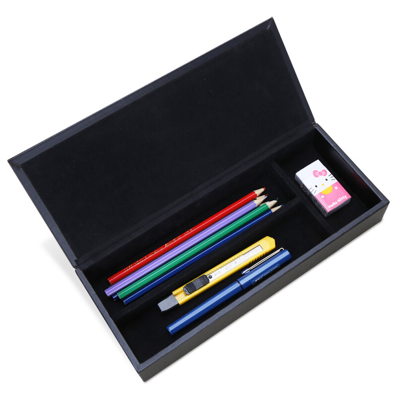 Fashion Pencil Box PU Leather Cover Office Supplies Stationery Organizer Pen Holder Desk Accessories Storage Holder Case