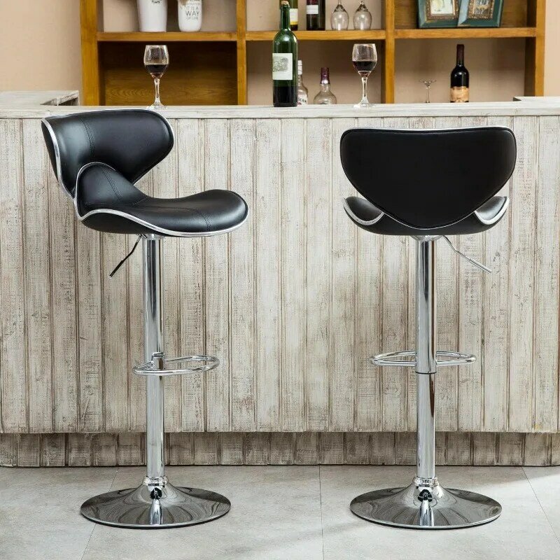 Барный Регулируемый поворотный барный стул с хромированной основой, комплект из 2 предметов, черного цвета