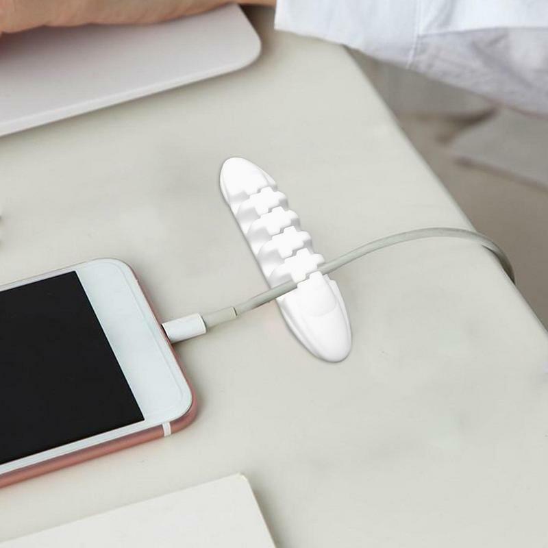 5-Grid Bendable Data Cable Holder USB Data Cable Winder Flexible Cable Management Cord Clips For Mouse Headphone Earphone Wire