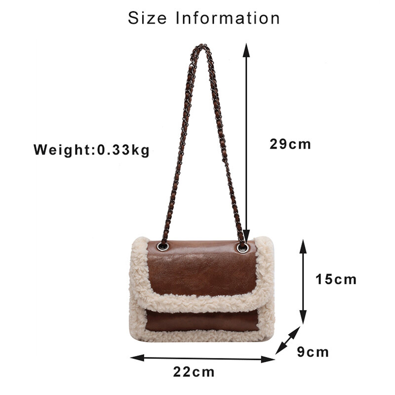 Lambwool Fashion Chain Shoulder Bag Women Soft PU Leather Purse Ladies Small Flap Underarm Handbag Brand Female Crossbody Bag