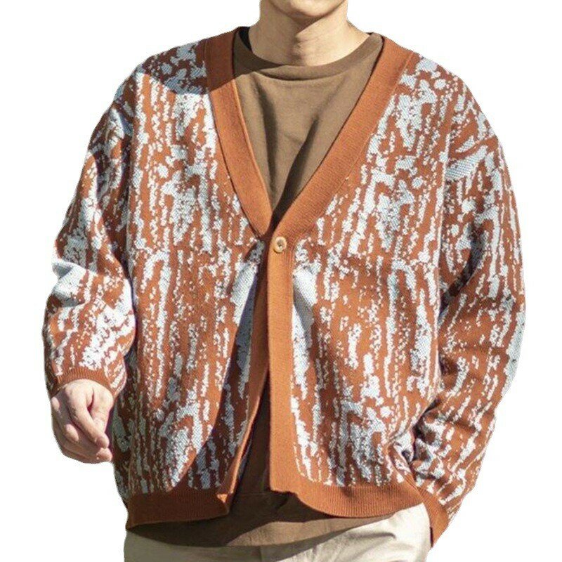 2023 Heren Bedrukte Gebreide Vest Trui Lange Mouw Casual Streetwear Button Down Reversjas Vintage Luxe Kleding Herfst