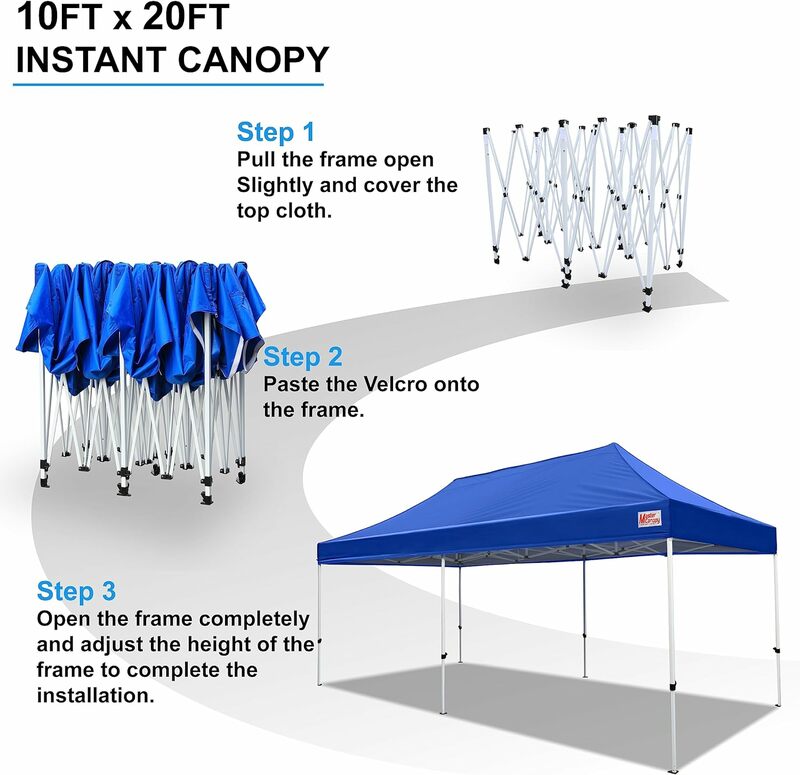 Tenda kanopi MASTERCANOPY kelas komersial 10x20 pelindung instan (biru)