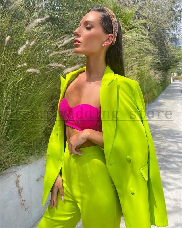 Mode Vrouwen Broek Past Set 2 Pcs Blazer + Rechte Broek Double Breasted Custom Made Streetwear Hot Girl Casual Jacket jas