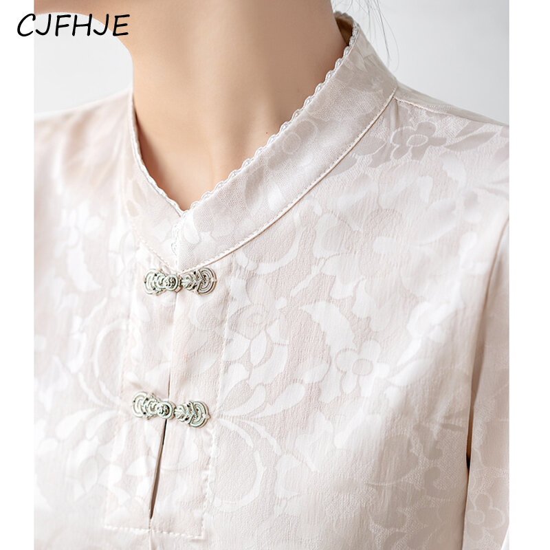 CJFHJE Модные блузки, кружевная блузка с воротником-стойкой и длинным рукавом, весенние винтажные Женские Элегантные повседневные французские рубашки, женская одежда