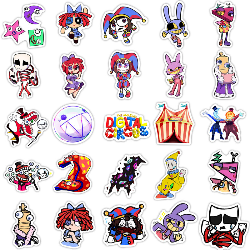 10/50 buah stiker baru kartun menakjubkan Digital sirkus Pak Jax buku tempel Pomni stiker anak-anak grafiti Laptop Skateboard Decal