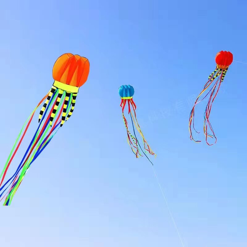 free shipping 8m large jellyfish kites flying octopus kite reel ripstop nylon fabric kevlar line paragliding toys adults kites