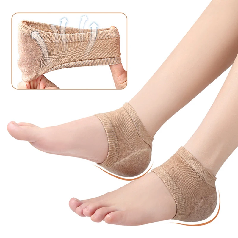 Bantalan hak lengan pelindung silikon, cangkir Plantar Fasciitis mendukung perawatan kaki kulit, bantal perbaikan setengah halaman kaus kaki Gel tumit