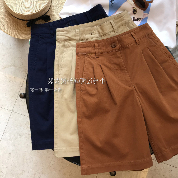 Women's High Waist Washed Cotton Three-Color Wide Leg Leisure Shorts Thin Pirate Shorts Summer