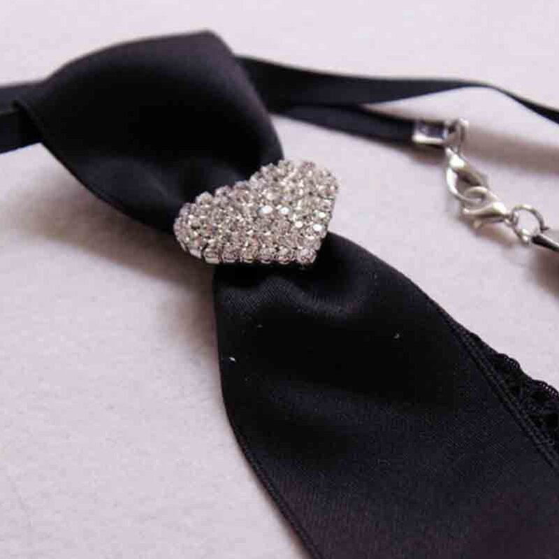 Men Women Vintage Adjustable Necktie Gothic for Rhinestone Metal Chain Bow Tie Pre-Tied Luxury Wedding Decorative Jewelry Bowt