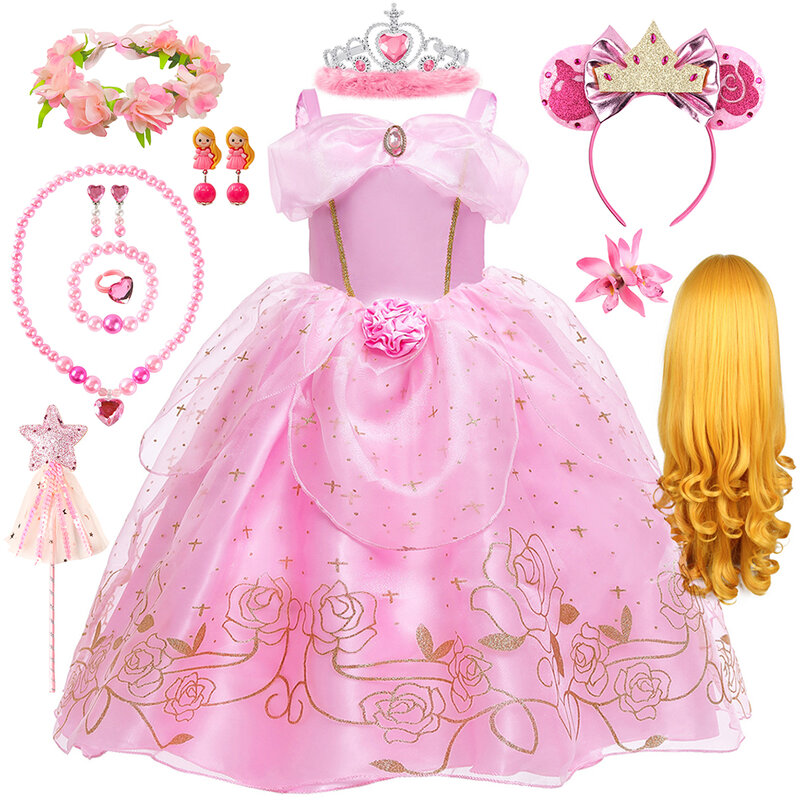 Aurora Dress Girls Sleeping Beauty Cosplay Princess Outfits Kids Charm Costume Carnival Party Prom Gown Birthday Clothing 2-10T