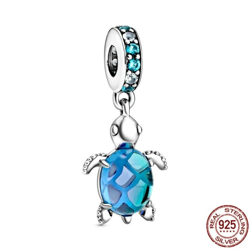 Perles de charme de tortue de mer en verre, pendentif en argent 925, bleu, rose, vert, or rose, convient au bracelet Pandora original, collier, bijoux à bricoler soi-même, nouveau